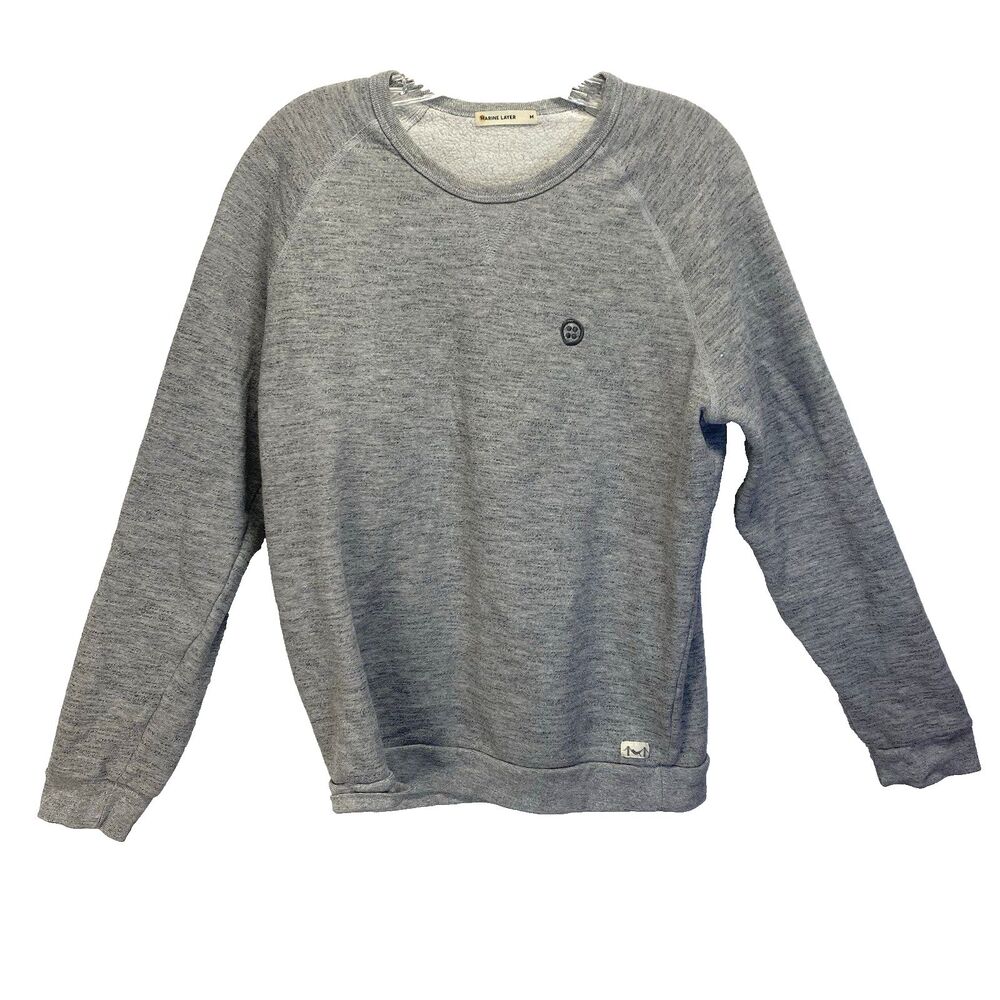 Marine Layer Mens M Heather Grey Raglan Crewneck Sweatshirt Fleece Pullover FLAW